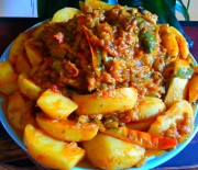 Baingan Aloo Matar Bhaji- Eggplant, Potato and Green Pea Curry