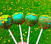 Green Cake Pops with Turtle Sprinkles