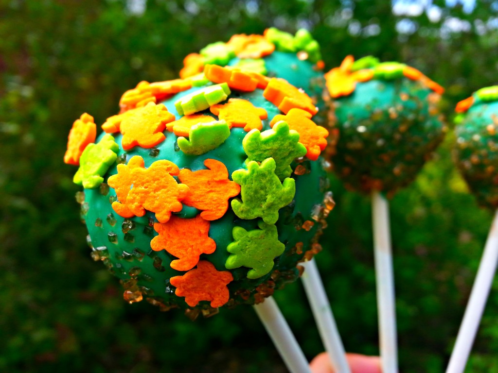 Green Cake Pops with Turtle Sprinkles 