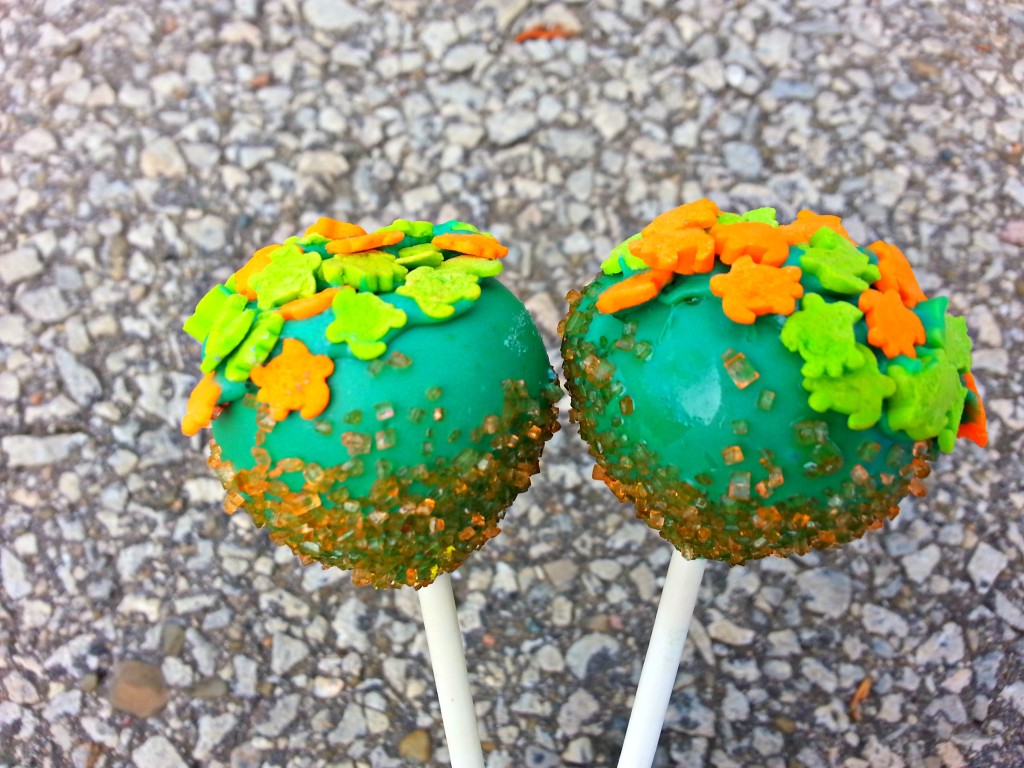 Green Cake Pops with Turtle Sprinkles 