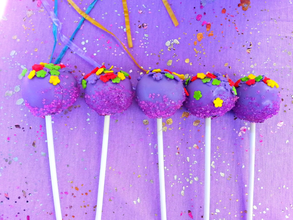 Purple Cake Pops with Flower Sprinkles 