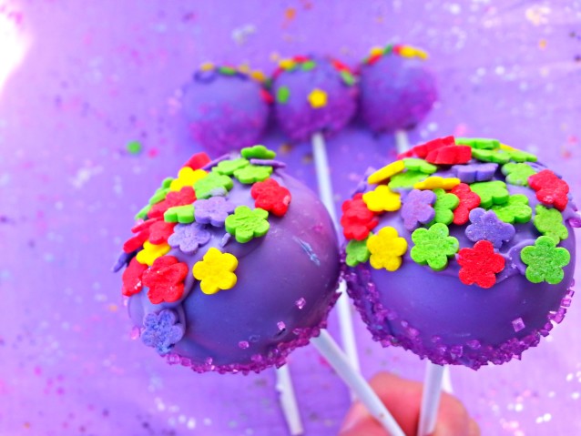 Purple Cake Pops with Flower Sprinkles