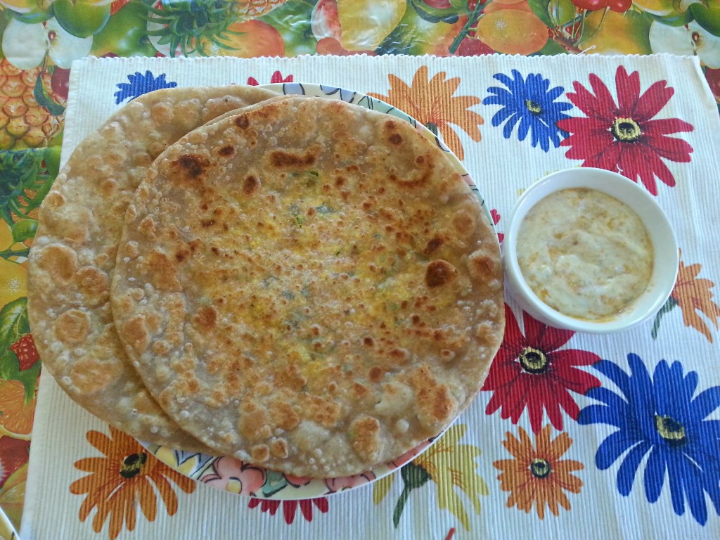 Aloo Paneer Paratha cooked with Ghee